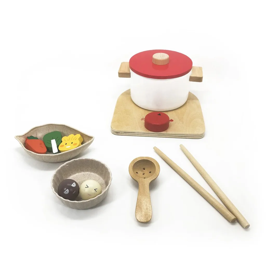 

Children's Play DIY House Kitchen Toy Set Wooden Simulation China Hot Pot Kids Play house toys juguetes