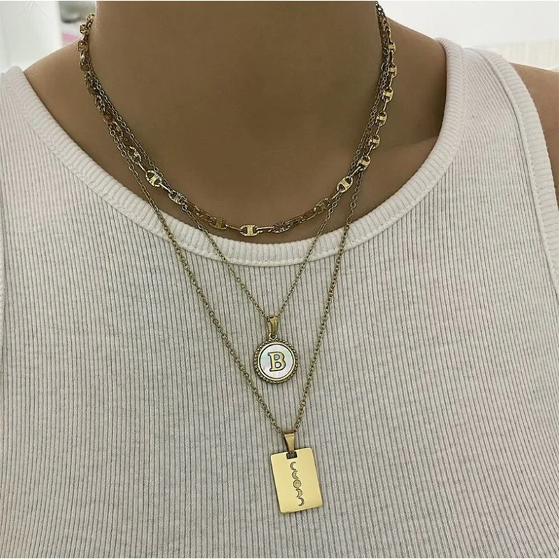 

Vitage Sun and Moon Nameplate Necklaces For Women Stainless Steel Gold Chain Moon Couple Necklaces Boho Jewelry Collier Femme