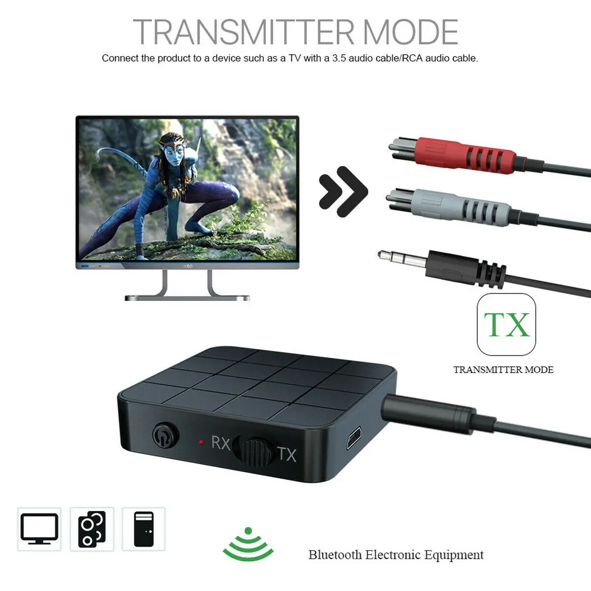 

KN321 2in1 Bluetooth 5.0 Wireless Audio Transmitter 3.5mm Music Receiver HIFI MP3 Adapter RCA AUX for Headphones Speakers TV PC