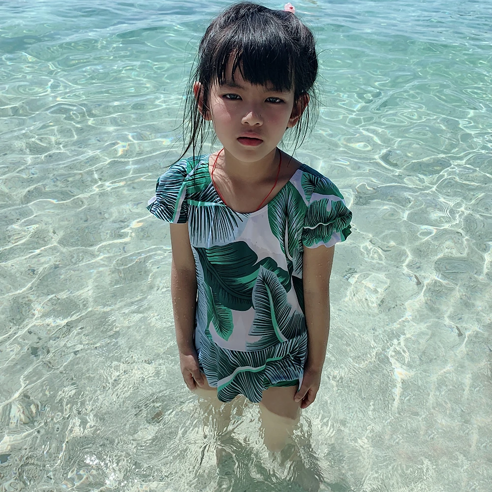 

SWIMMART 2021 Toddler 8-12T Kids Girl Swimsuit One Piece Bathing Suits Child Swimwear Wrap Leaves Print Children Beachwear