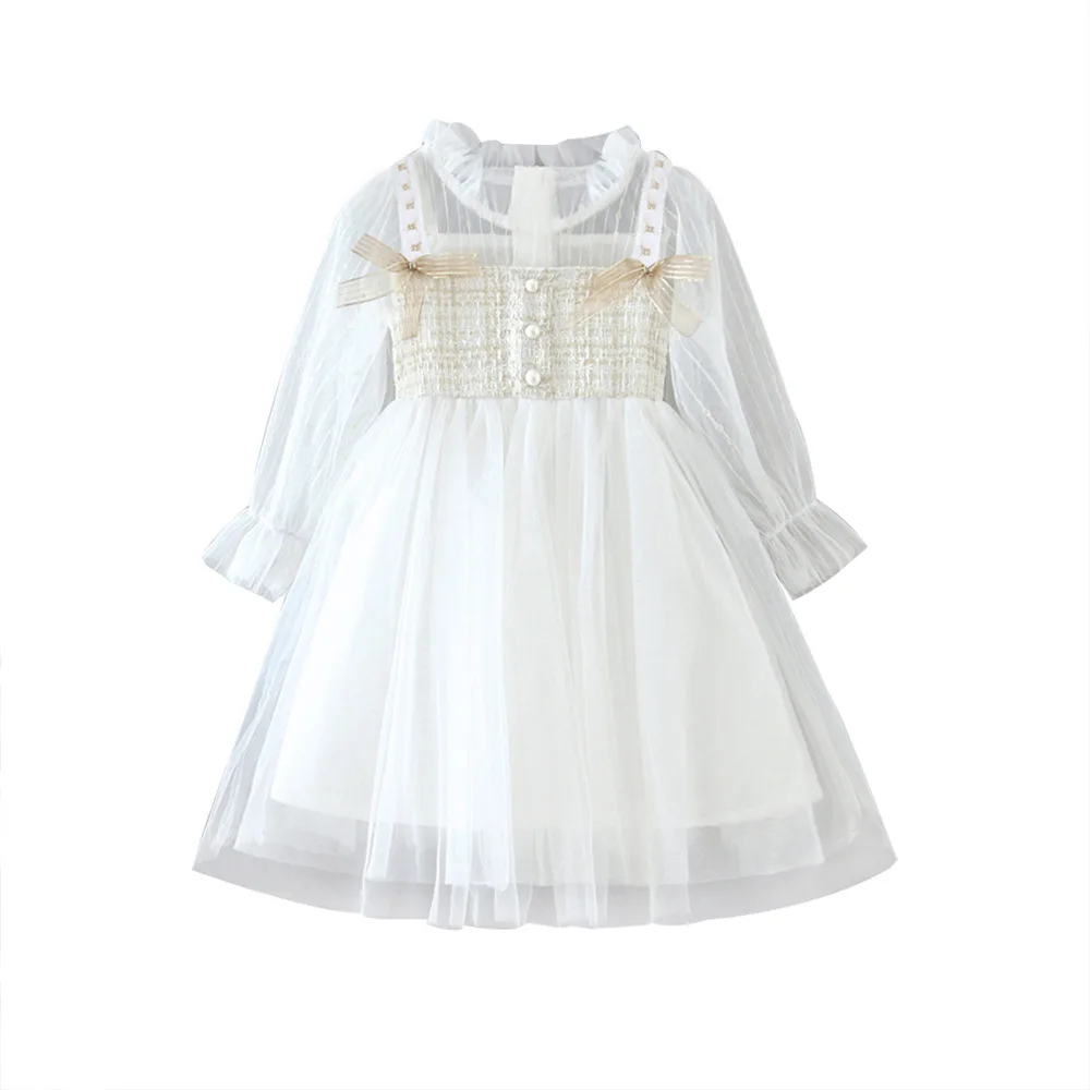 

Girls Clothes New Elegant Girls Dresses Wedding Party Princess Dress Casual Kids Clothes Lace Long Sleeves Children Dress