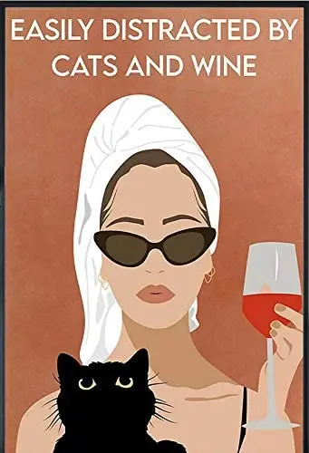 

Металлический знак легко отвлекается кошками и вином кошкой девушкой винный плакат жестяные знаки Новогодняя Пасхальная Стена Бар Паб сем...