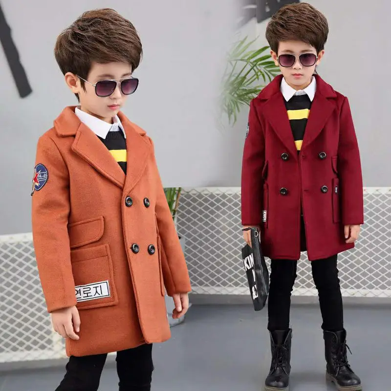 

4-12T Boys Woolen Coat Winter Jacket 2020 New Fashion Plus Velvet Warm Turn Collar Boys Coats 4 colors High Quality