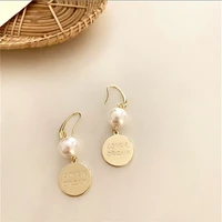 zdmxjl new women earring vintage simpletemperamental metal wafer letter pearl dangle earrings lady jewelry gifts free shipping