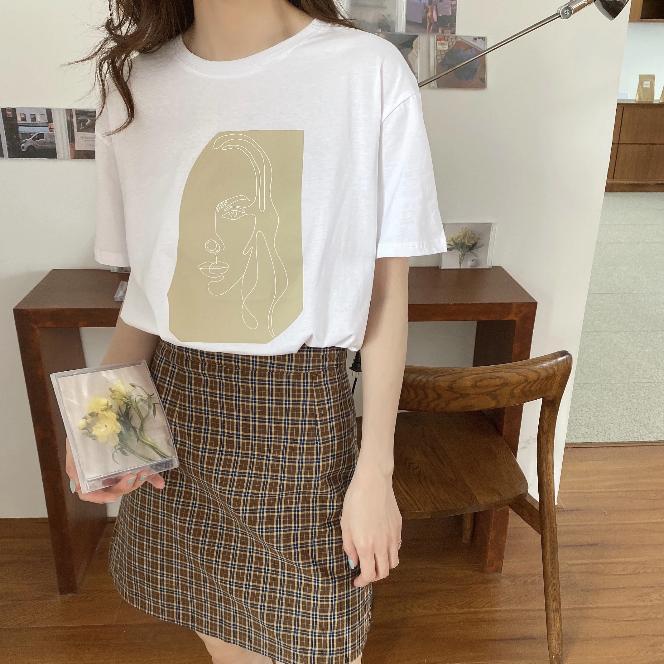 Женские дизайнерские футболки с абстрактным принтом однотонные белые хлопковые