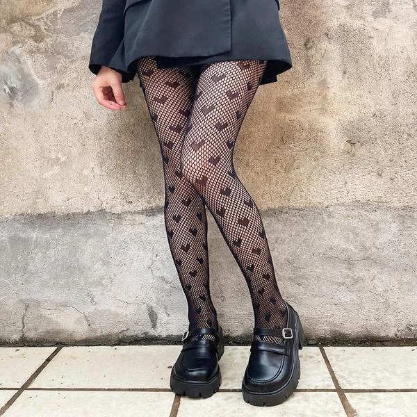 

Shengrenmei Anti-hook Tights for Women's Female Gifts Fishnet Stockings Ins Heart-shaped Black JK Costumes Sexy Pantyhose