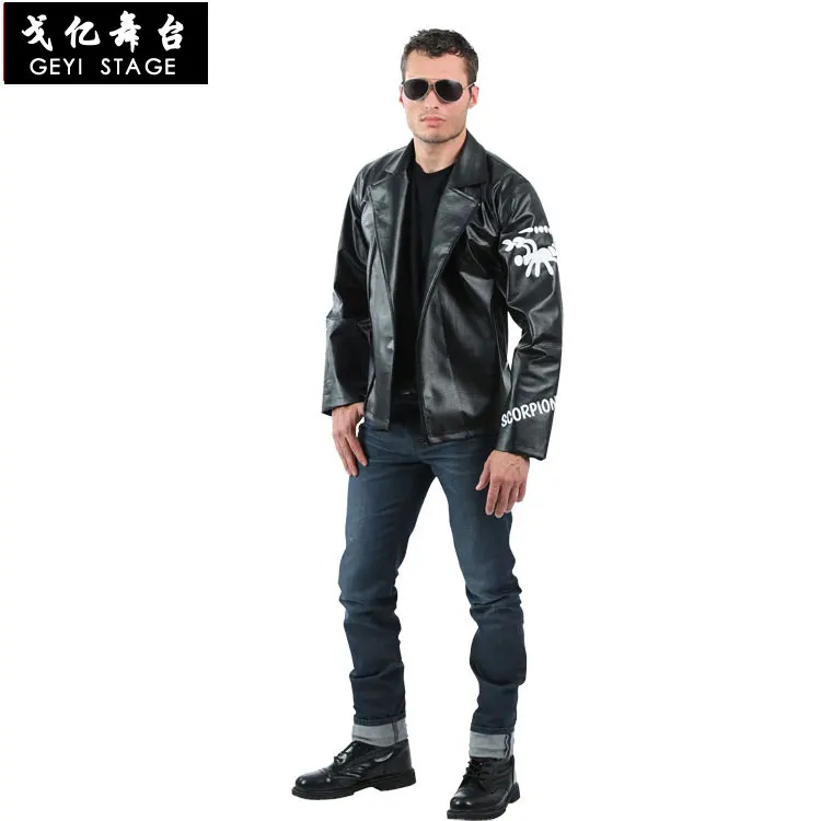 

Костюм для косплея Готический певец в стиле Харадзюку, черная куртка из искусственной кожи, мужской свитер в стиле рок-панк, уличная одежда для вечеринки