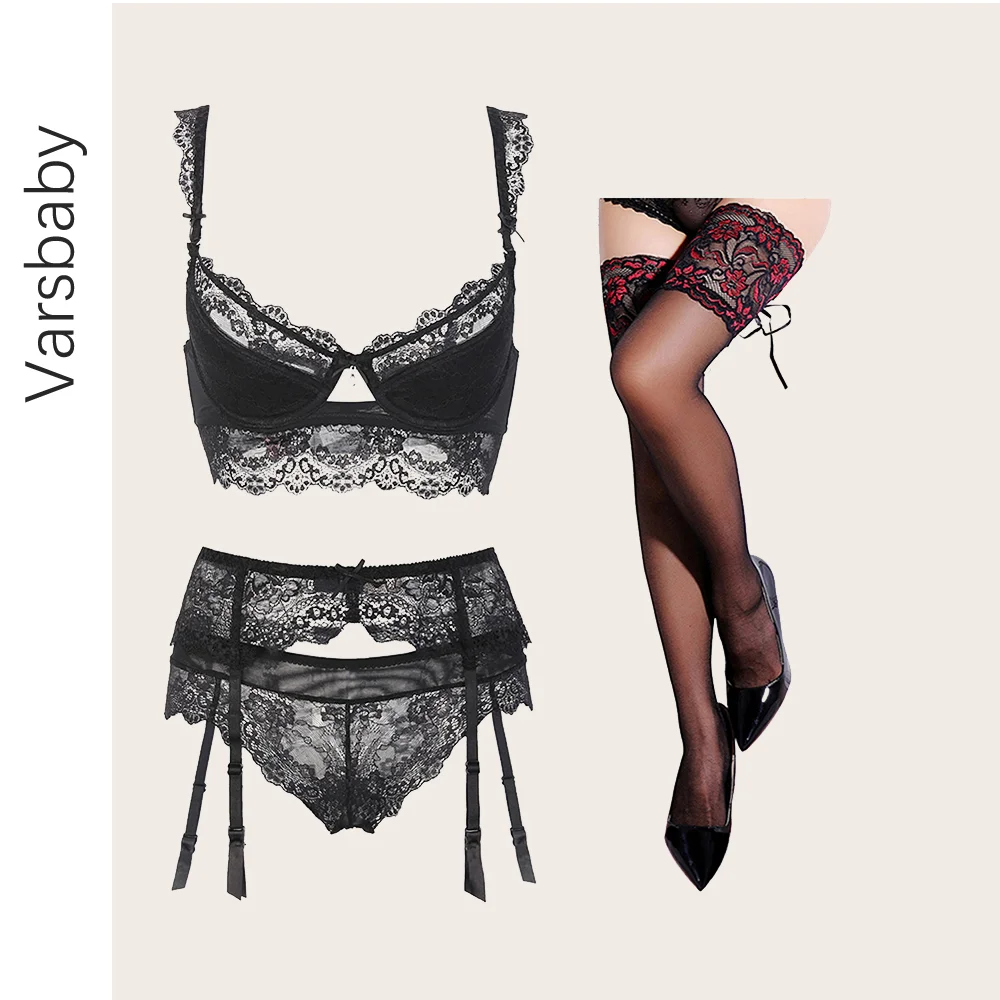 Комплект кружевного нижнего белья с чашками пуш ап из 4 предметов|Комплекты