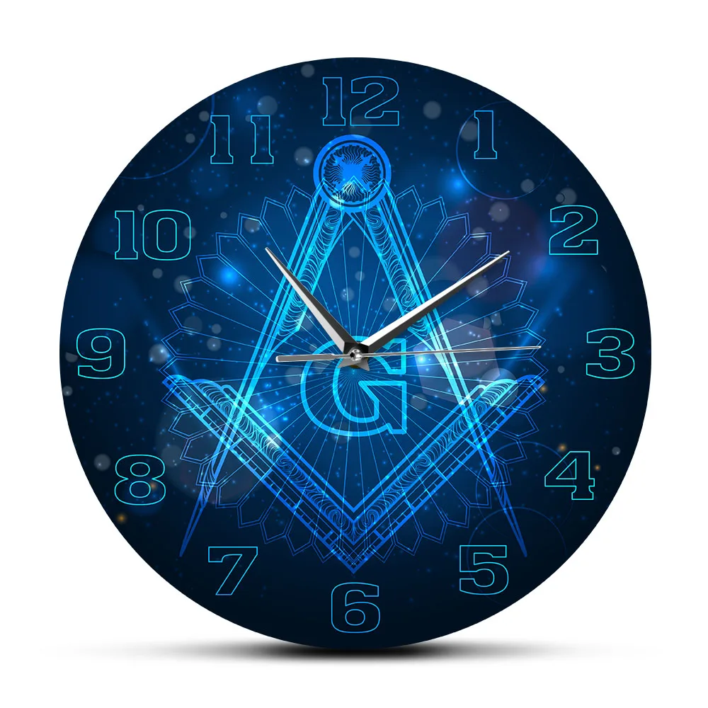 

Freemason Logo Silent Non-ticking Wall Clock Master Mason Home Decor Hanging Wall Watch Knights Templar Masonic Lodge Wall Art