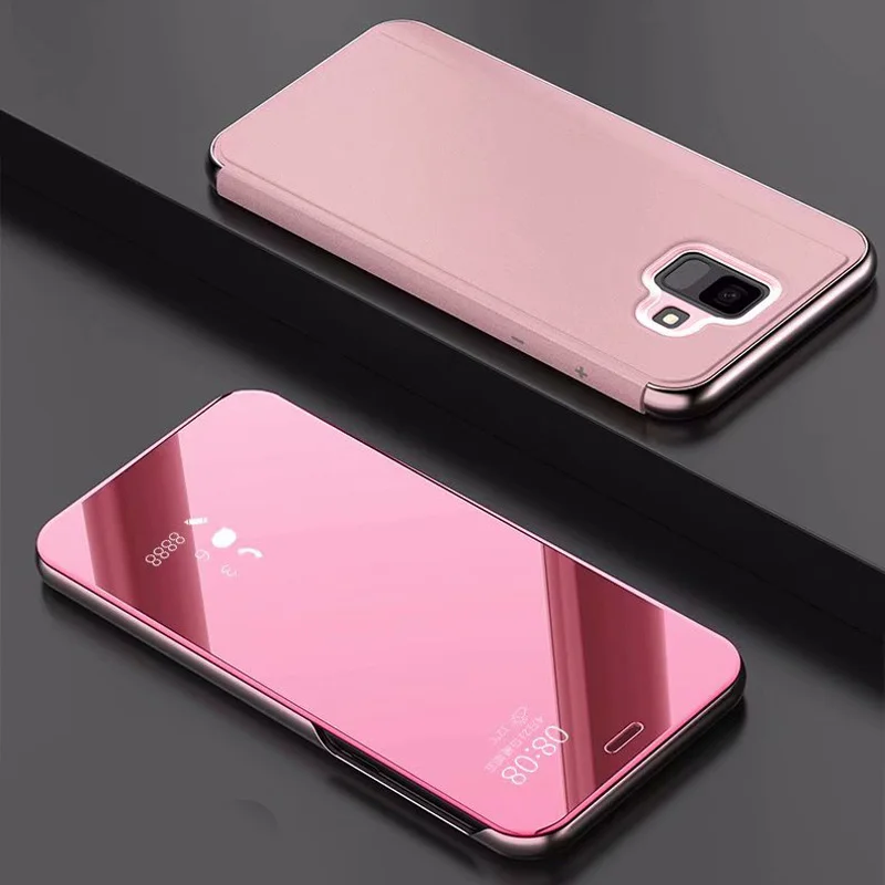 Зеркало заднего вида кожаный флип-чехол для телефона для Xiaomi Redmi 5 Plus 4X Примечание 3 5 6 6A Pro 5A y1 A2 Lite S2 Y2 фотокамеры мгновенного действия 8 7 GO 7A K20 Pro - Цвет: Розовый