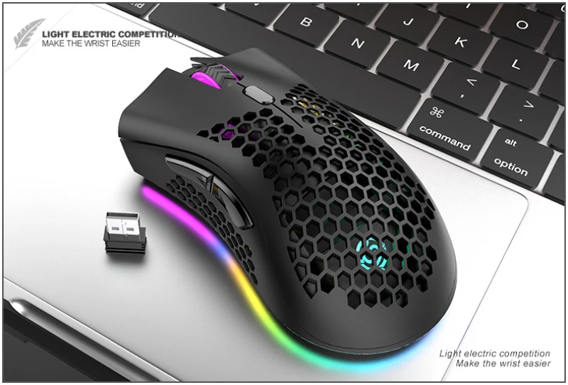 

New Wireless Mouse BM600 2.4GHz Wireless Mice 1600DPI USB Rechargeable Honeycomb RGB Optical Mouse For Laptop PC