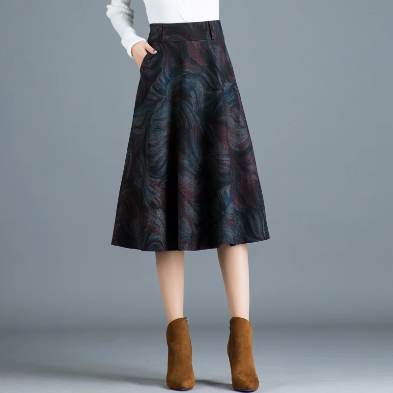 Женская шерстяная юбка А силуэта Повседневная винтажная до середины икры с