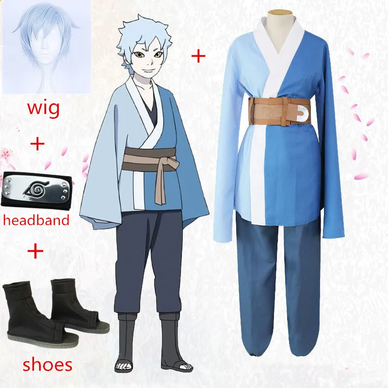 Мужские и женские костюмы-кимоно Boruto синие парики для косплея Хэллоуина |