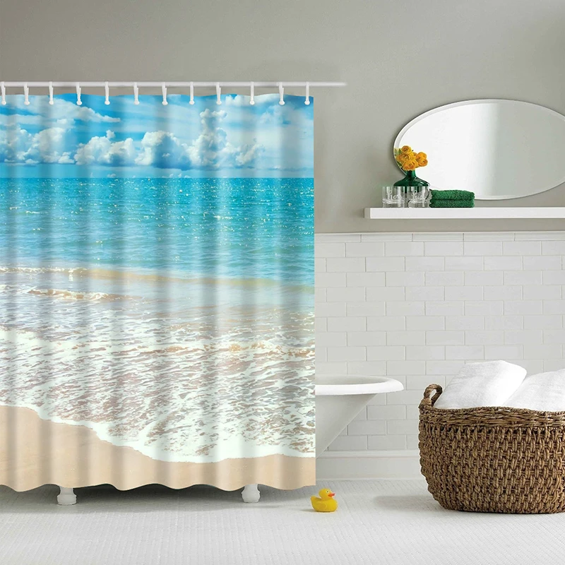 

Summer Seaside Beach Pier Landscape Waterproof Shower Curtain Resort Photography Bathroom Waterproof Curtains Home Decoration