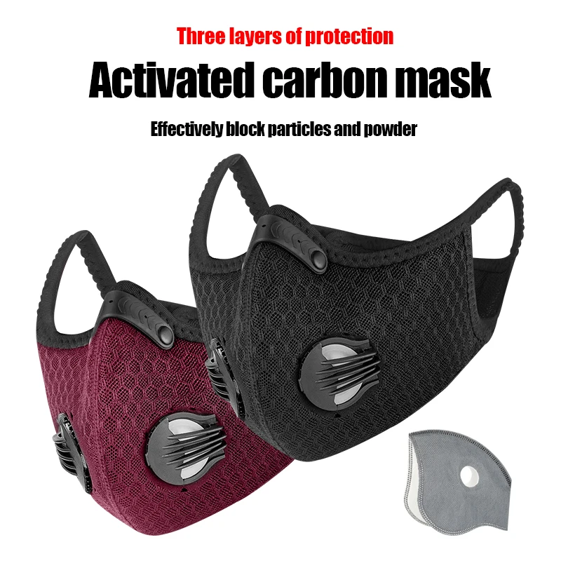 

Спортивная маска для лица pвелоспорт с фильтром из активированного угля Пылезащитная маска PM 2,5 против загрязнения маска для бега тренировок MTB дорожного велосипеда