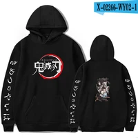 japanese alphabet print demon slayer kimetsu no yaiba sweatshirt black casual tops warm harajuku hooded streetwear oversized