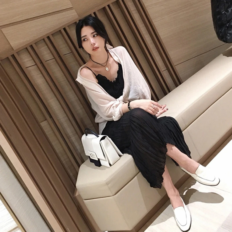 

Women Sets Sleeveless Maxi Ruched Pleated Elegant Holiday Beach Tender Womens Harajuku Korean Style Leisure Trendy Chic Femme