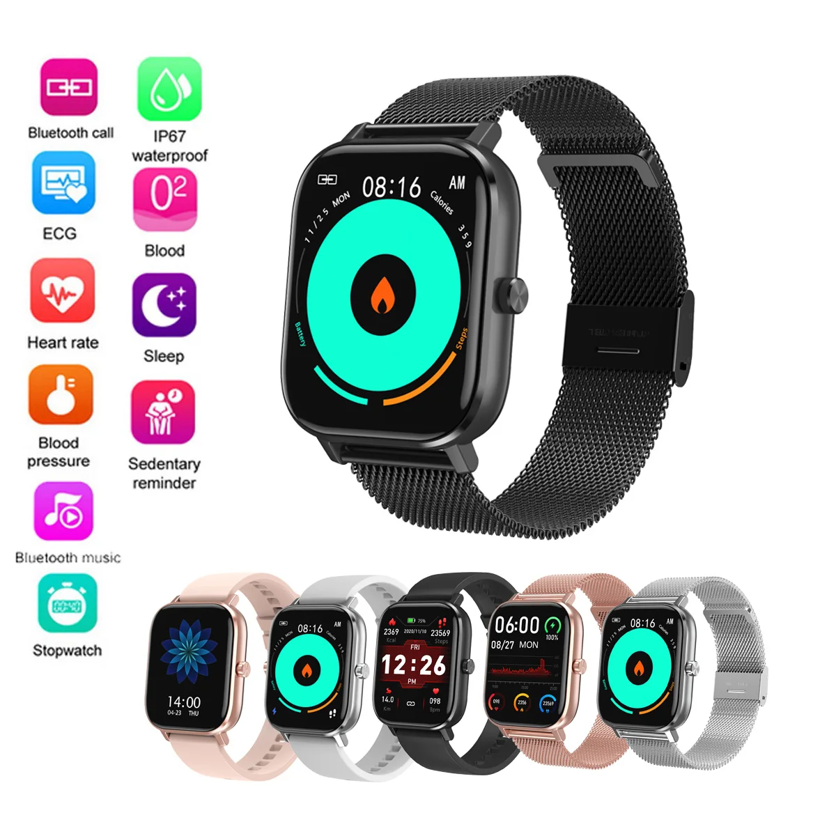 

Bluetooth Call Smartwatch ECG Fitness Tracker Men Women Smart Watch Blood Pressure Wristband for for Samsung Galaxy A9 A8 A7 A5