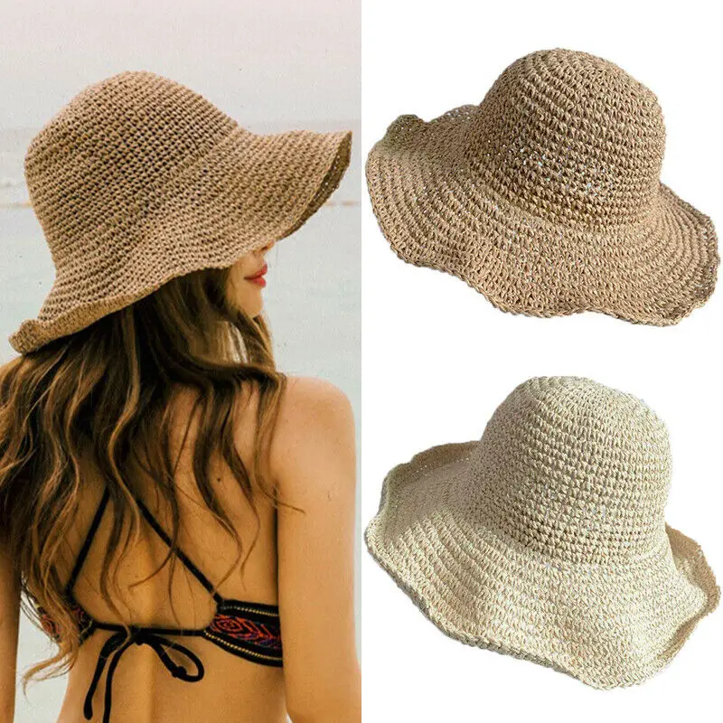 

Summer Large Brim Foldable Straw Hat Floppy Wide Brim Sun Cap Bowknot Beach Foldable Hats New 2019 Hats for Women Hiking Caps