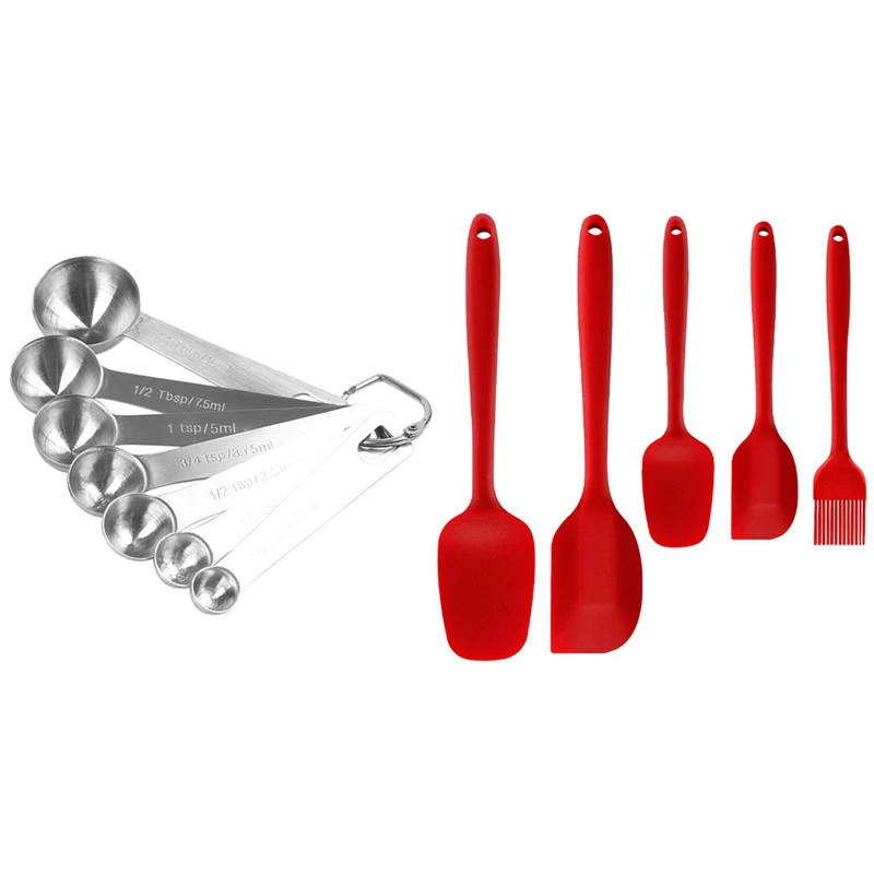

2 Set Kitchen Accessories:1 Set Stainless Steel Measuring Cup & 1 Set Non-Stick Heat Resistant Silica Gel Spatula Set