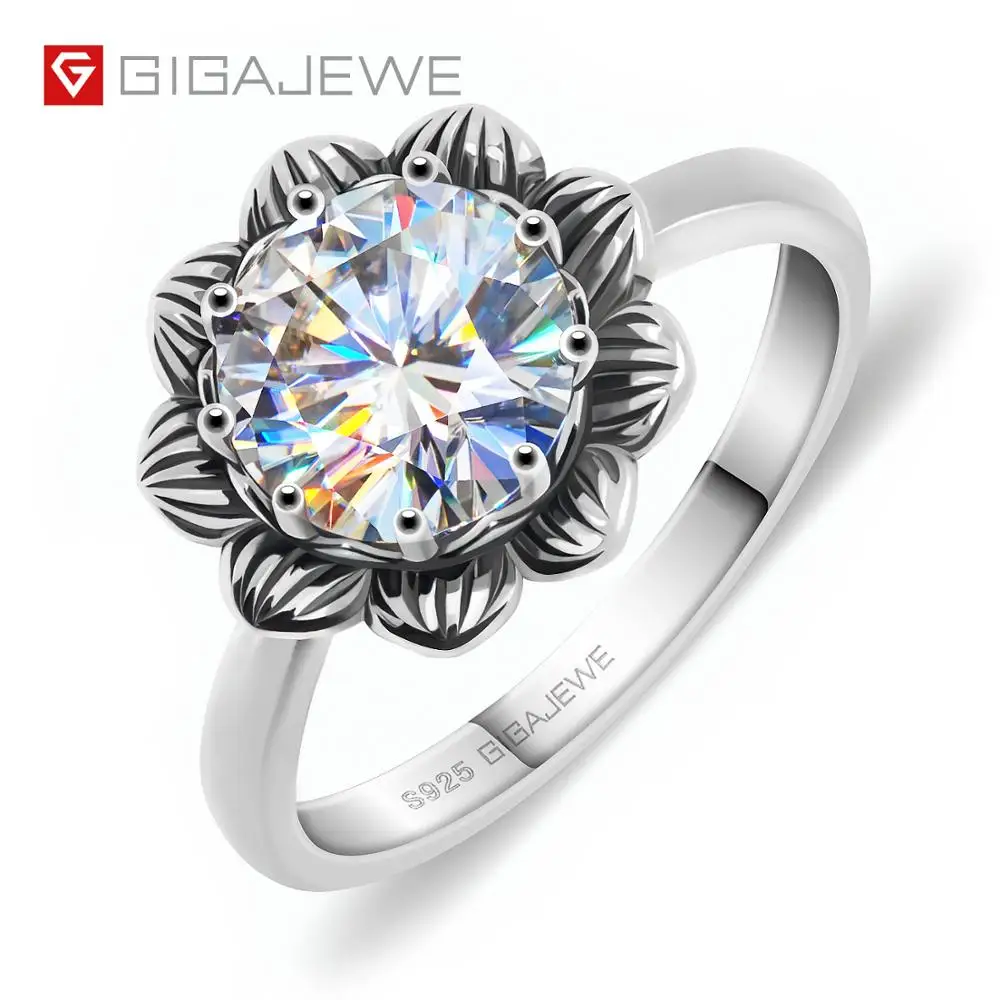 GIGAJEWE 2.0ct 8 0 мм EF круглое кольцо из тайского серебра 925 пробы с бриллиантами