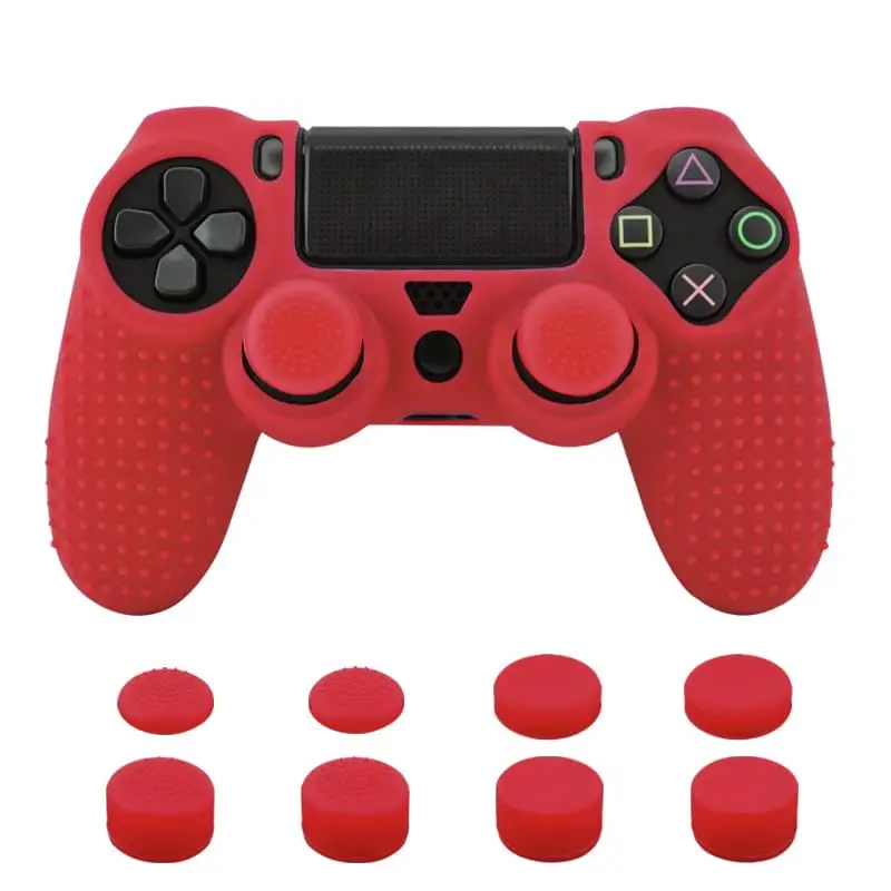 red 11 в 1 Шипованный Противоскользящий силиконовый чехол для PS4 контроллера sony playstation Dualshock 4 Slim Pro& Stick Grip - Цвет: red