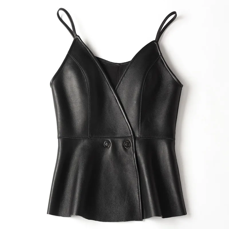 2020 Модный черный красный однотонный жилет из натуральной овечьей кожи без