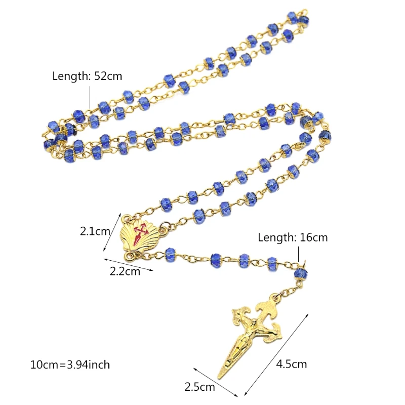 

2021 New Handmade Crystal Beads Rosary Necklace Catholic Prayer Jesus Cross Necklace Gift
