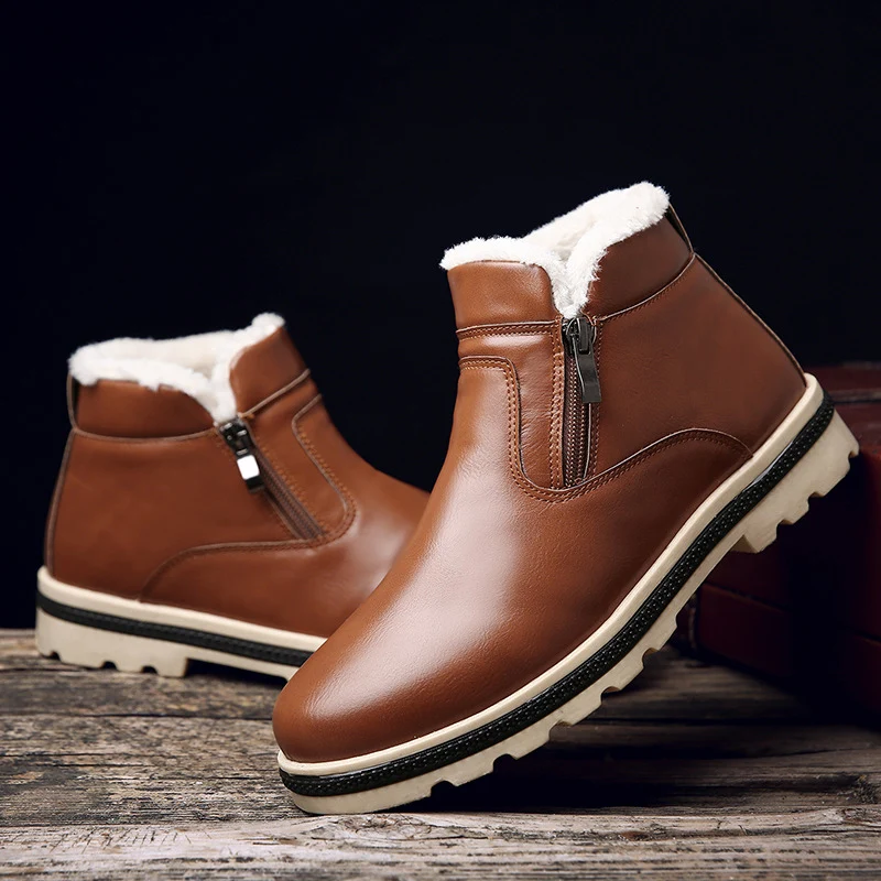 

Мужские ботинки из ПУ кожи, толстая бархатная рабочая обувь, водонепроницаемые Нескользящие, на низком каблуке, повседневная обувь из хлопк...