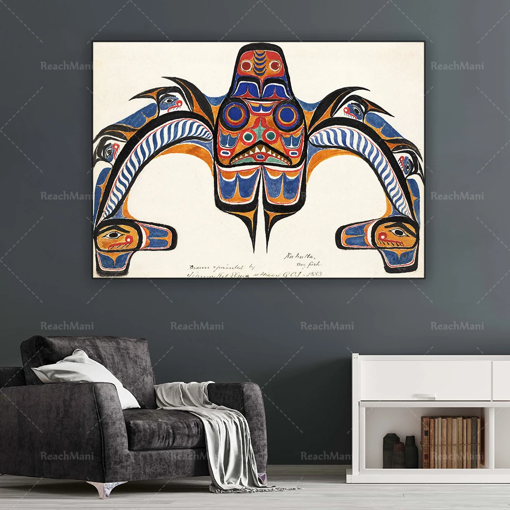 

Johnny Kit Elswa (First Nations, Haida): "Kahalta. Dog Fish" (1883)-decorative canvas print poster