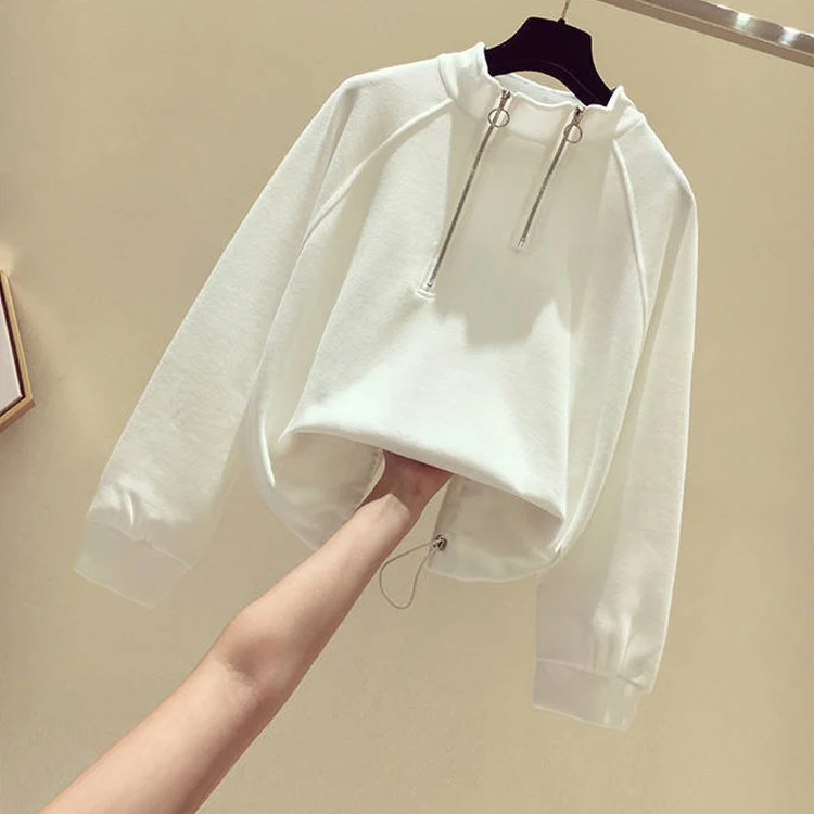 

Half Zipper Sweatshirts New Women Ins Hot Autumn Clothes Loose Stand Collar Drawstring Waist Long Sleeve Top