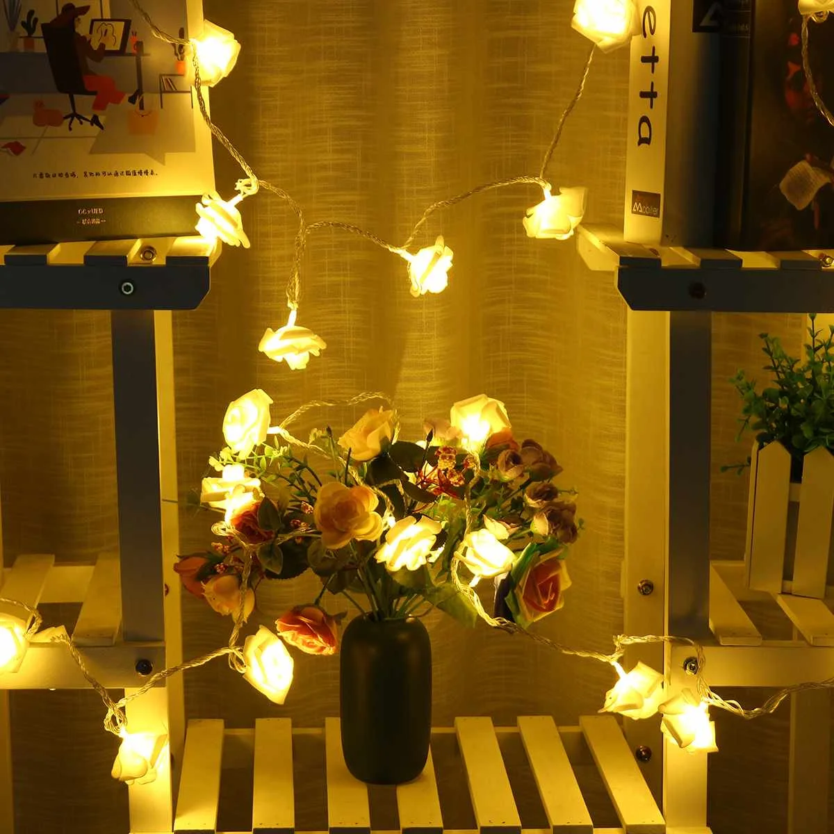 

3/6m LED String Lights Twinkle Rose Flower Wire Fairy String Lights Twinkle Artificia Rose Flower Home Party Wedding Decor Lamp