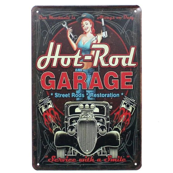 

Metal Tin Sign HOT ROD GARAGE Decor Bar Pub Home Vintage Retro Poster Cafe