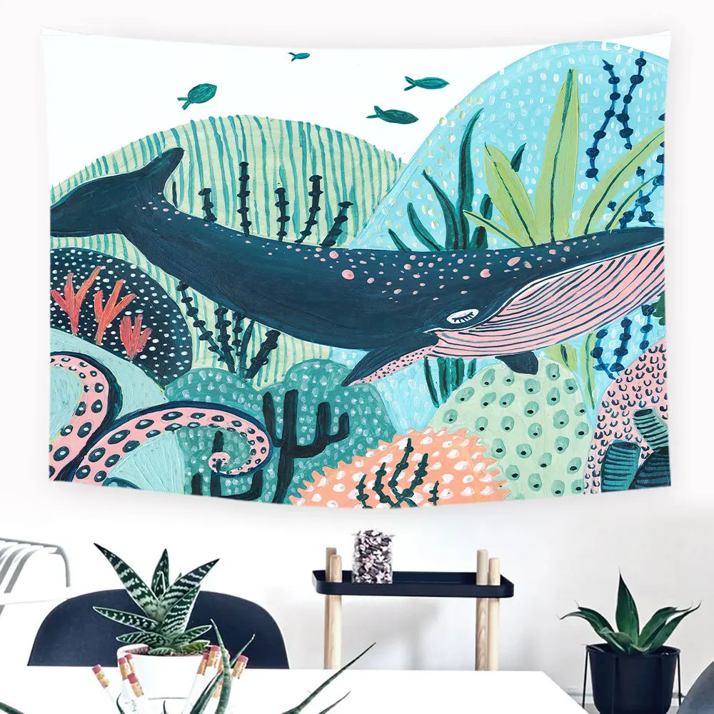 Акварельный Дельфин Осьминог настенный гобелен полиэстер ткань современный сад