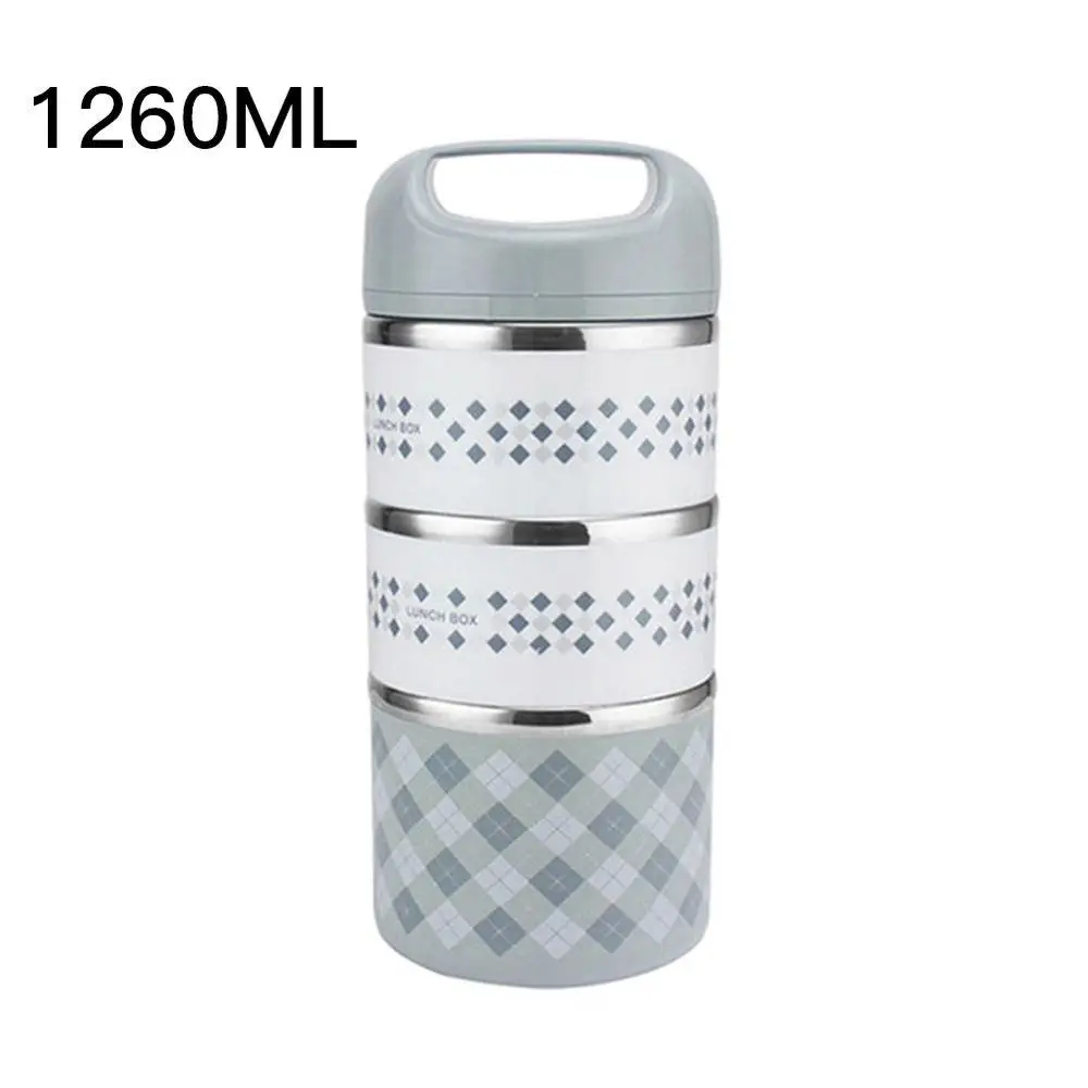 Blue 1260ML Портативный изолированный Ланч-бокс из нержавеющей стали, офисный Герметичный Термос, Ланч-бокс, контейнер для еды 630 мл/960 мл/1260 мл - Цвет: Blue 1260ML
