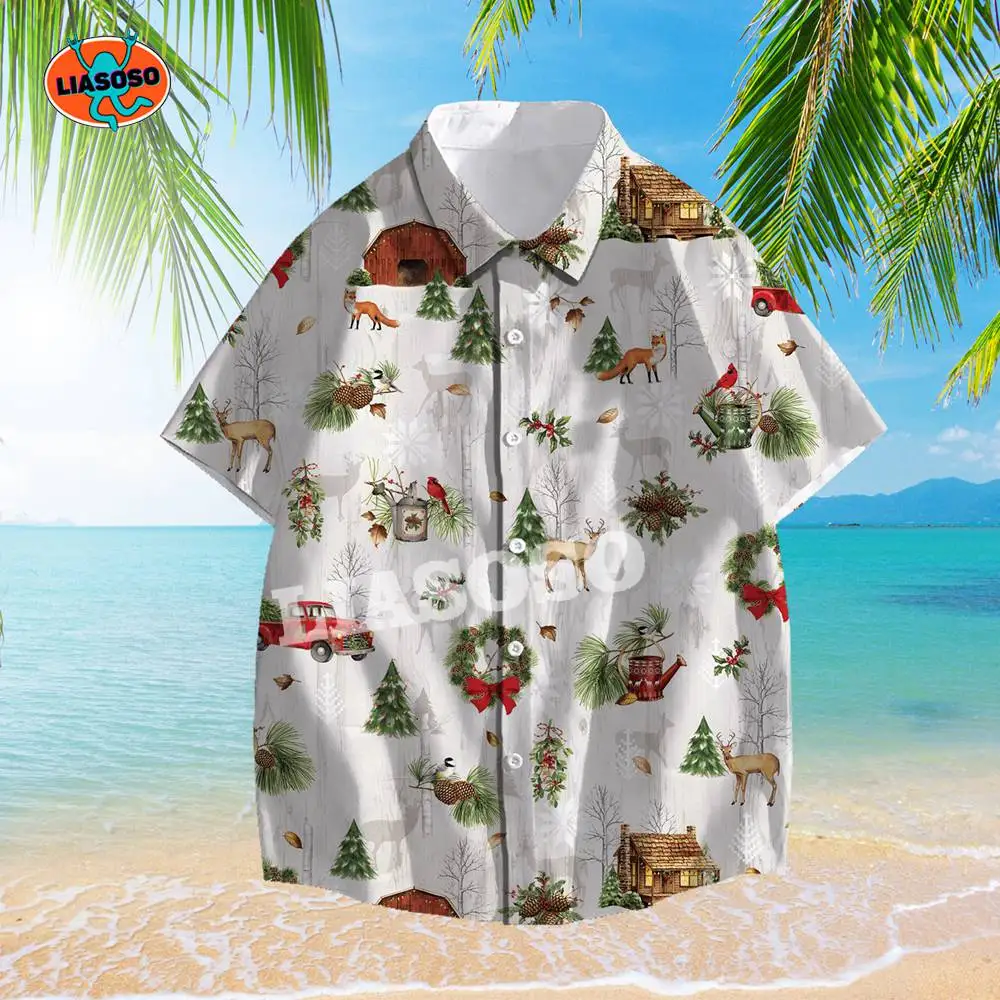

New Fashion Men's Shirt Christmas Santa Hawaiian Shirt 3D Print Summer Casual Beach Shirts Short Sleeve Button Wild Blouses Tops
