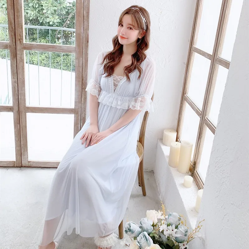 Летние женские длинные ночные рубашки из модала с коротким рукавом винтажная