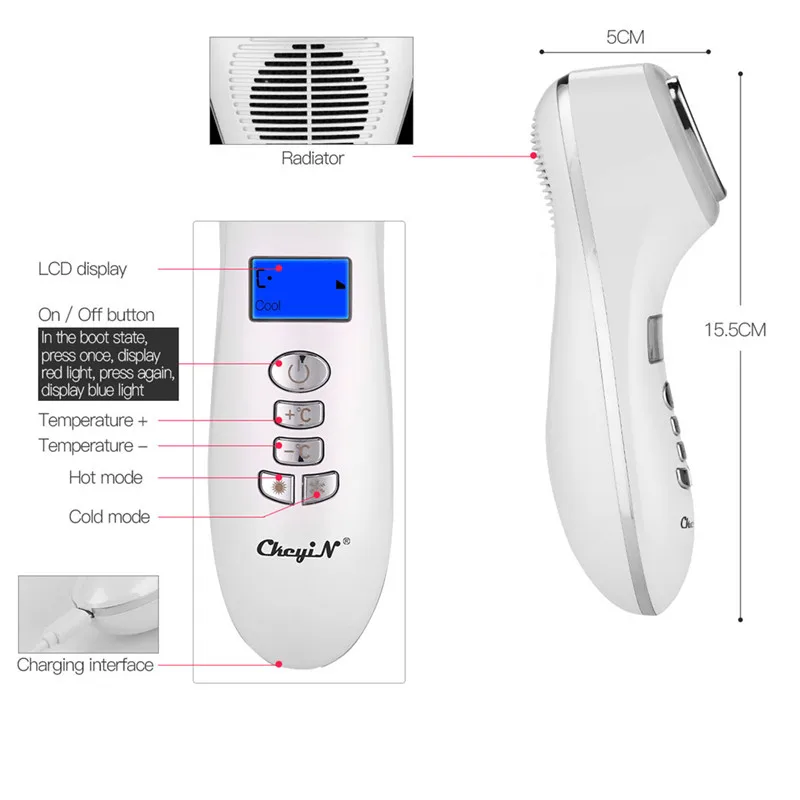 

Led Light Photon Therapy Face Massager Ultrasonic Vibration Wrinkle Remover Hot Cool Model Black Spots Pore Cleaner Face Lifting