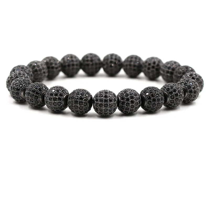 Роскошный 10 мм микро инсет черный циркон шар 8 белый эластичный бисер браслет