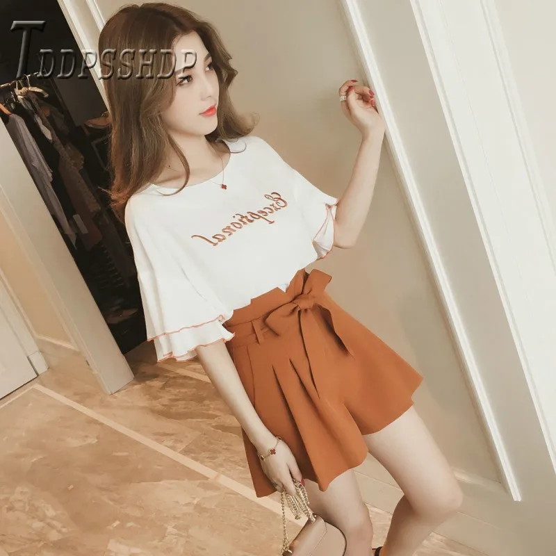 

2019 Young Lady Popular Women Sets Sweet T Shirt And Shorts Female Sets