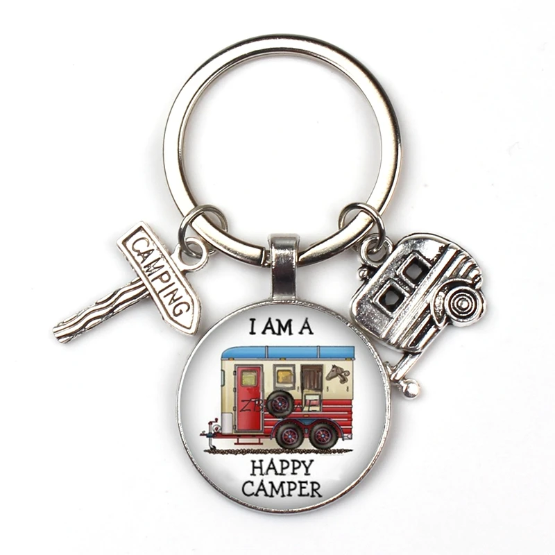 4 Счастливый Отдых милые туристический автомобиль я лагерь camper ключ дорожный знак брелок со стеклянным кабошоном путешественник цепочка для ключей «богиня»; - Цвет: 4