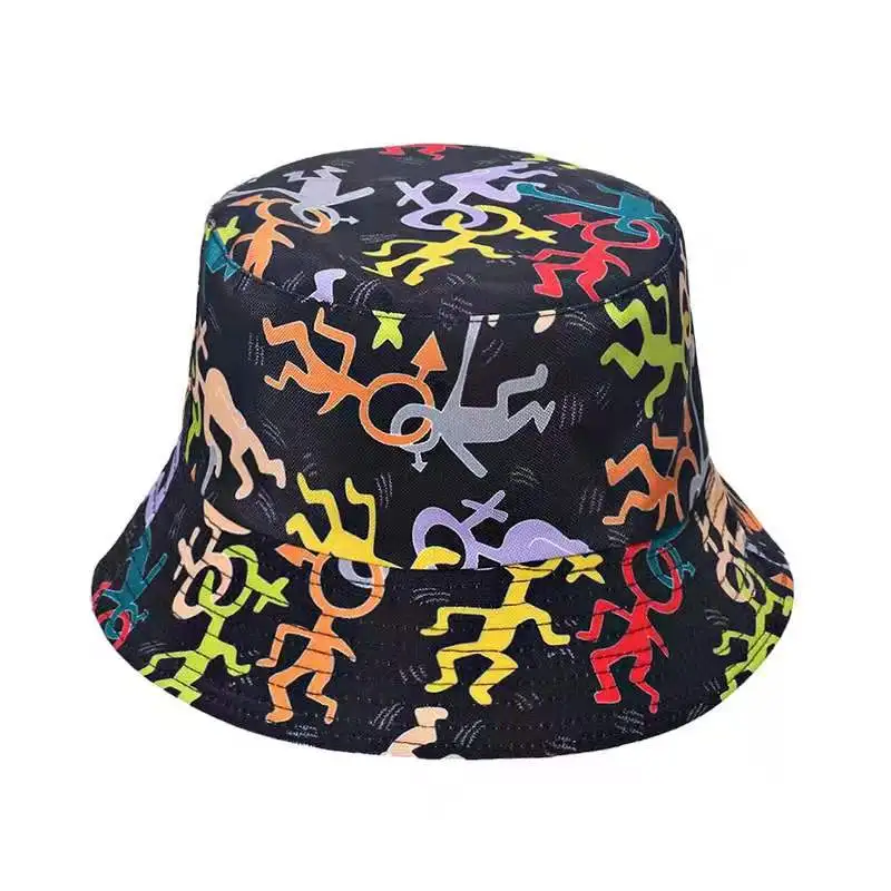 

Men Fashion Panama Bucket Hat Summer Bucket Hat Cartoon Graffiti Print Foldable Fisherman Hat Women Soft Beach Sun Fisherman Cap