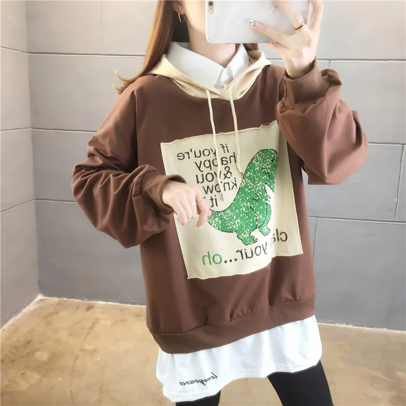 

Harajuku thin Hoodies women korean Clothes fashion Oversized Sweatshirt 90s girl cute Streetwear Long Sleeve Fake two Pullovers
