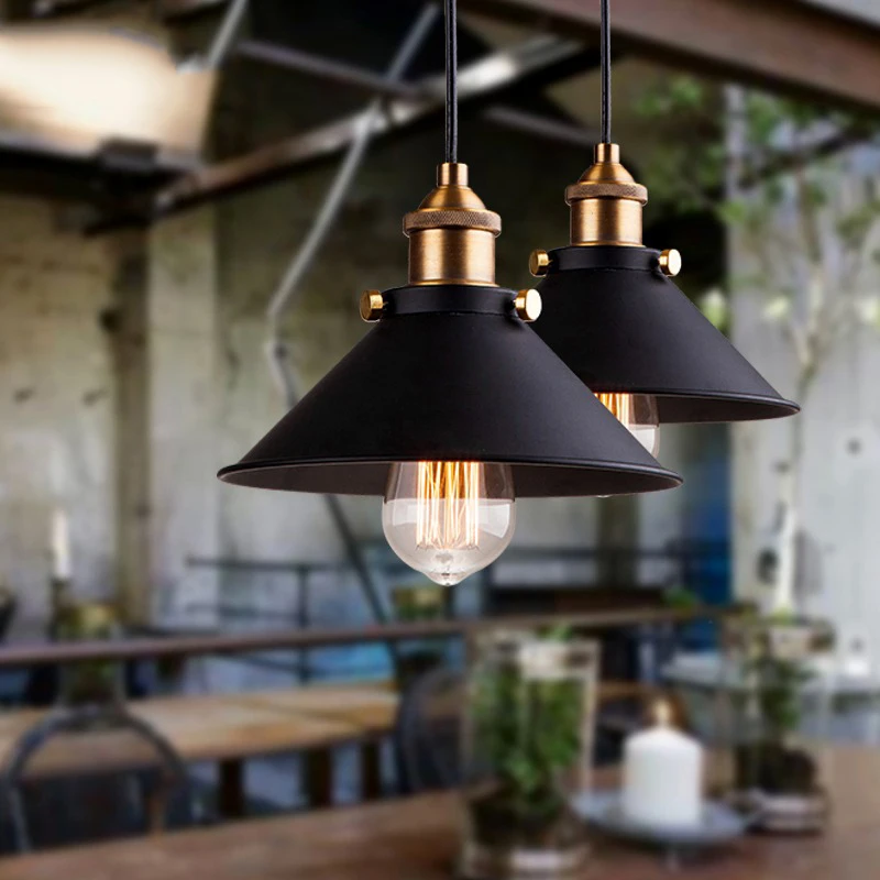 

black vintage industrial pendant light nordic retro lights iron lampshade loft edison lamp metal cage dining room Countryside