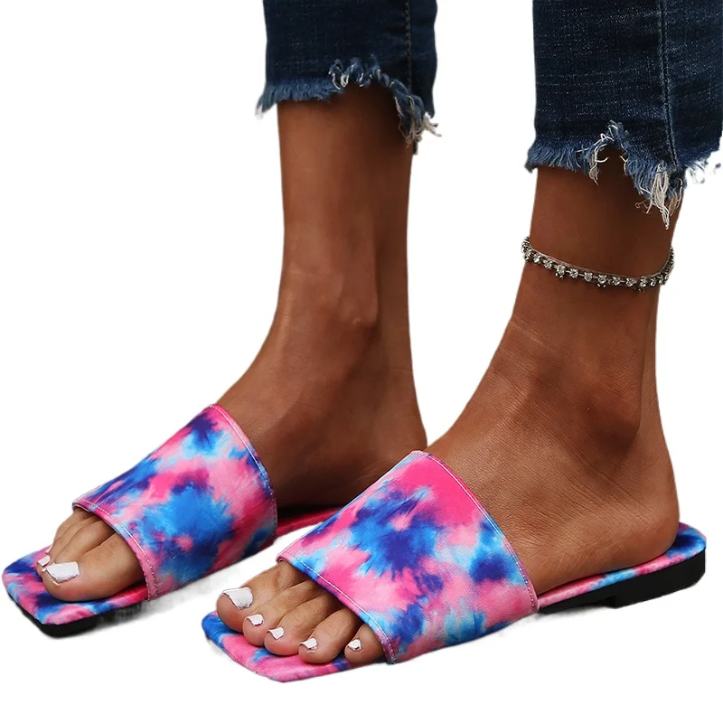

Square Toe Slippers Summer Woman Transparent Slides Ladies Casual Flats Female Comfortable Beach Shoes Plus Size 2021
