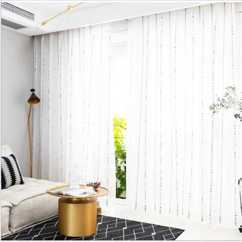 Linen Colorful Striped Sheer Curtain For Living Room Rainbow Translucent Tulle Curtains Kids Bedroom Bay Kitchen Drapes X-wp263 | Дом и сад