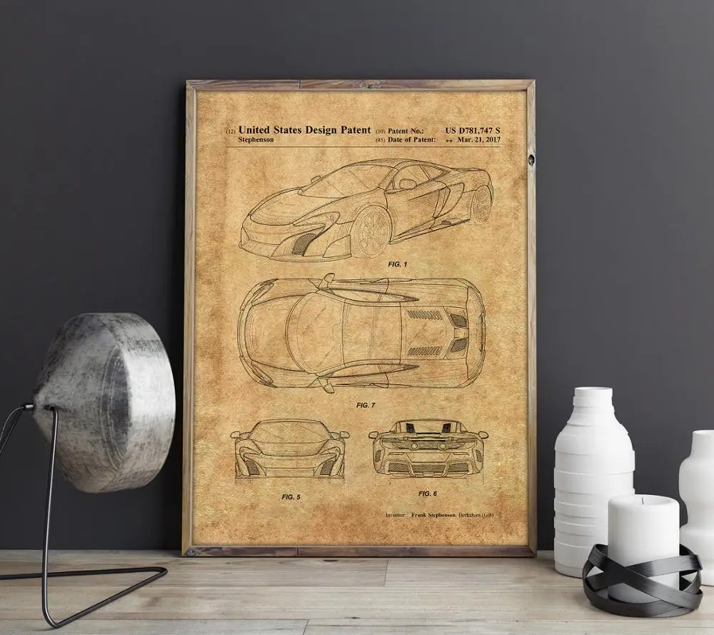 Патент на машину для McLaren художественный спортивный автомобиль холст настенный