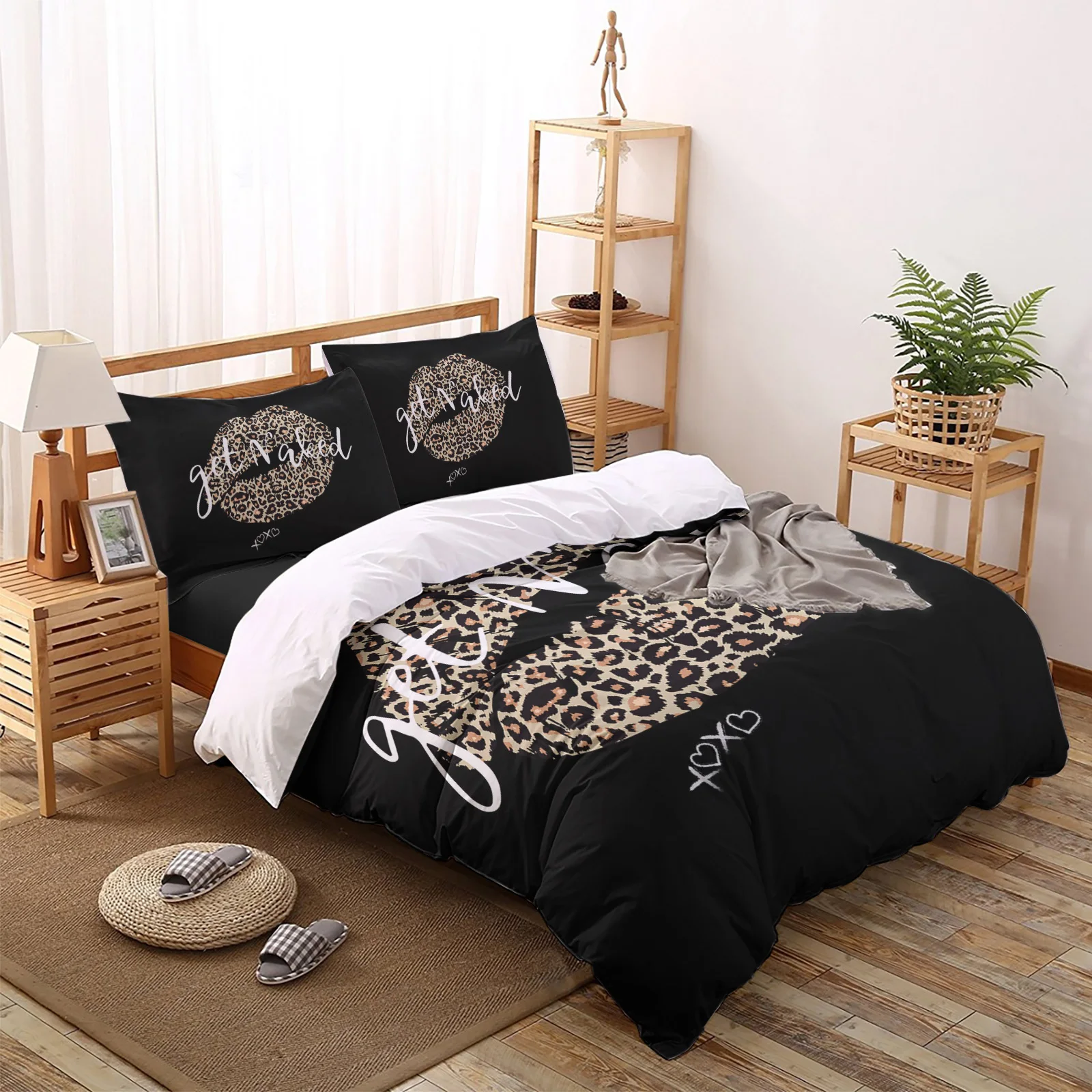 Роскошный комплект постельного белья с изображением леопарда и сексуальных губ -
