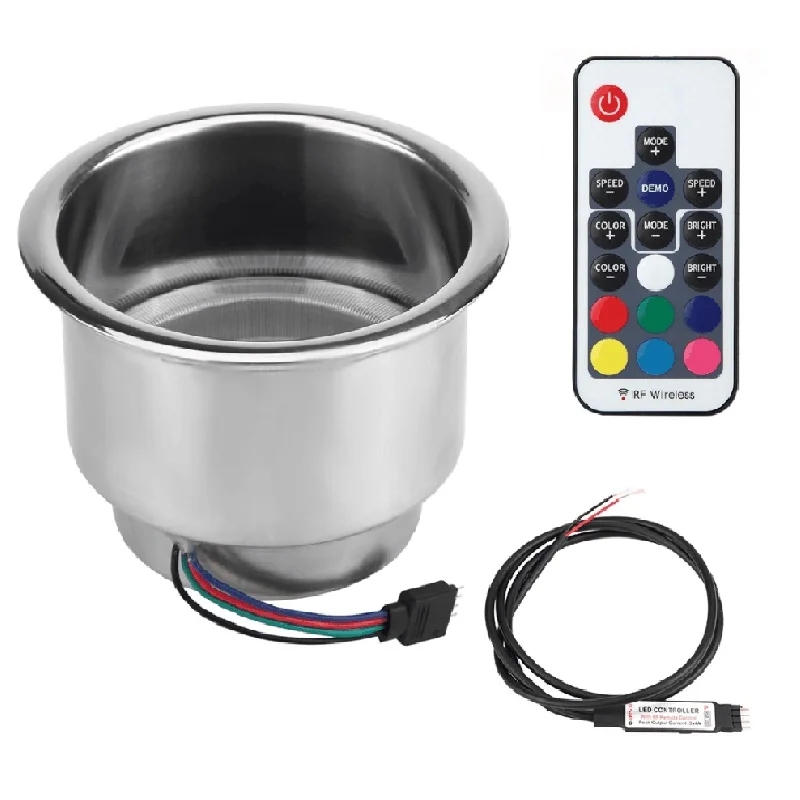 

Top!-12V 3W RGB Color Stainless Steel Water Cup Holder for Marine Vehicle LED Remote Control Cup Holder