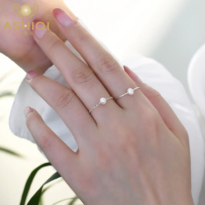 

ASHIQI кольцо с натуральным пресноводным жемчугом серебро 925 пробы, простые модные украшения, подарки для девочек